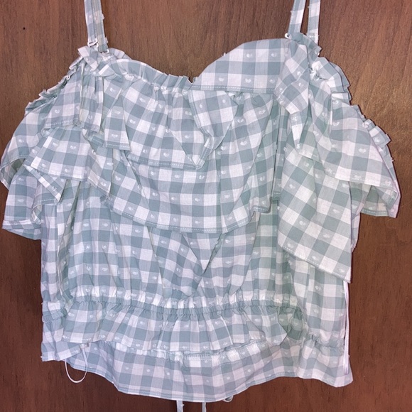 LC Lauren Conrad off the shoulder textured check w ruffle top - Picture 14 of 17
